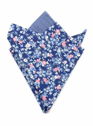 Мужской платок нагрудный (паше) из хлопка двухсторонний синий с цветами