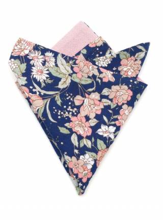 Мужской платок нагрудный (паше) из хлопка двухсторонний сине-розовый с цветами