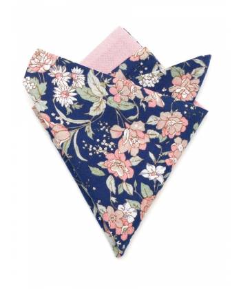 Мужской платок нагрудный (паше) из хлопка двухсторонний сине-розовый с цветами