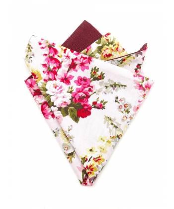 Мужской платок нагрудный (паше) из хлопка двухсторонний бело-бордовый с цветами роз