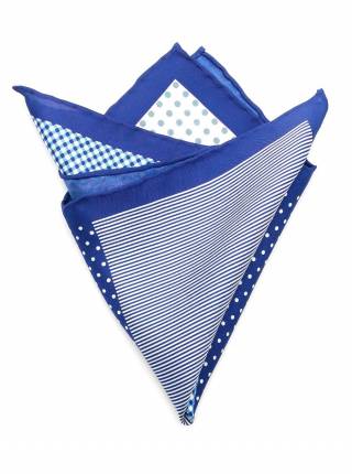 Мужской платок нагрудный (паше) из шелка синий с белыми узорами
