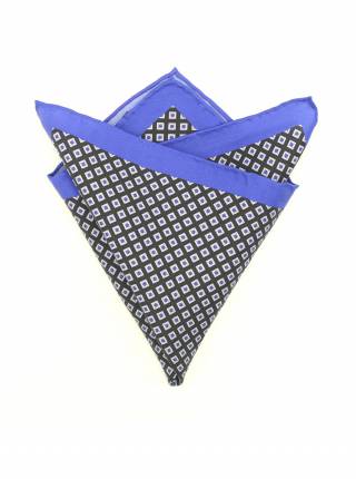 Мужской платок нагрудный (паше) из шелка черный в ромб с синим кантом