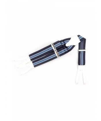 Подтяжки широкие темно-синего цвета в синюю полоску с классическим креплением под пуговицы