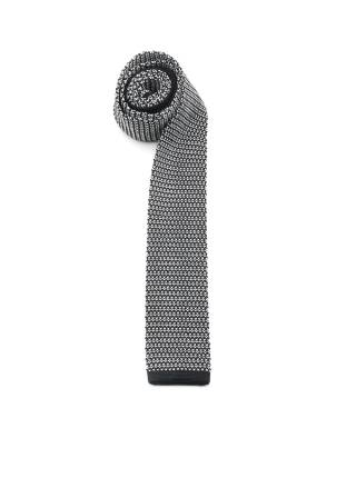 Вязаный галстук черного цвета в белую рябь с черной полоской
