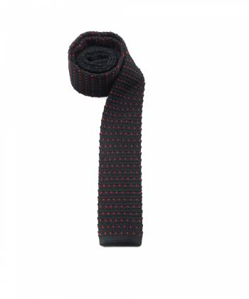 Вязаный галстук черный в красный горошек