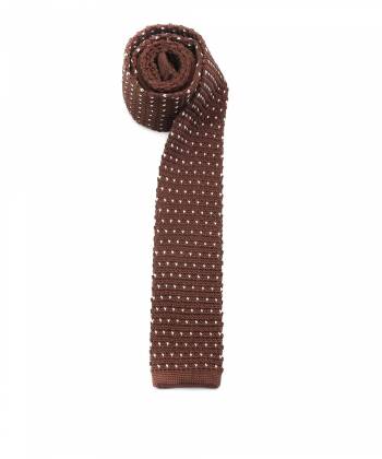 Вязаный галстук коричневый в белый горошек