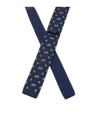 Вязаный галстук темно-синего цвета с узором в белый ромб