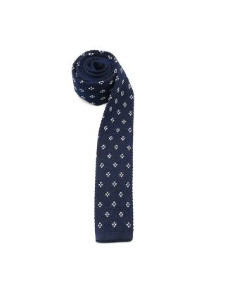 Вязаный галстук темно-синего цвета с узором в белый ромб