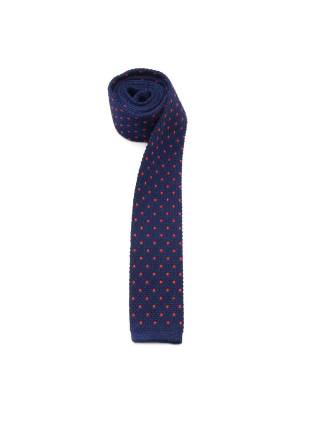Вязаный галстук темно-синего цвета в красный большой горошек