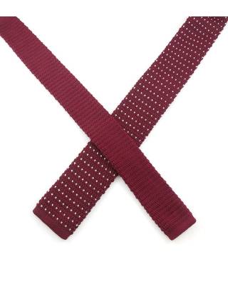Вязаный галстук бордового цвета в белый горошек