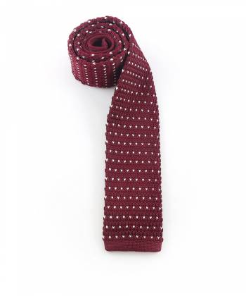 Вязаный галстук бордового цвета в белый горошек