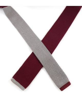 Вязаный галстук бордовый с серой полоской на конце