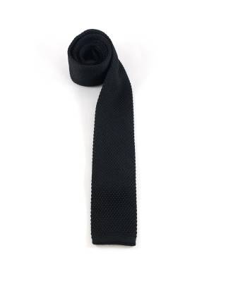 Вязаный галстук черный однотонный