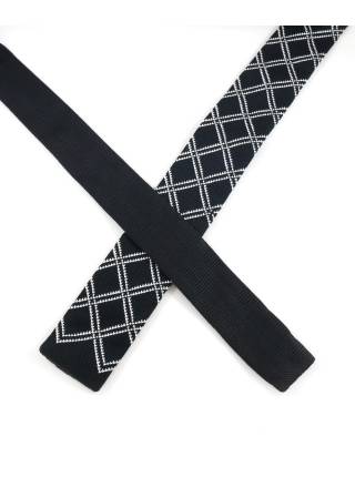Вязаный галстук черный в белую косую клетку