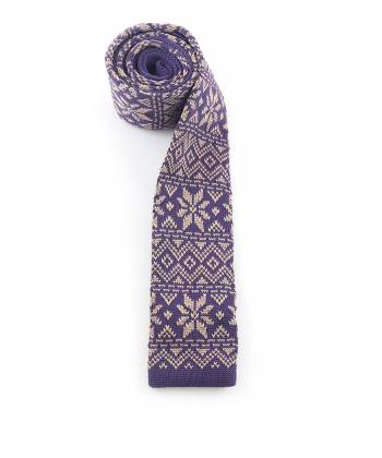 Вязаный галстук фиолетового цвета с бежевым рисунком