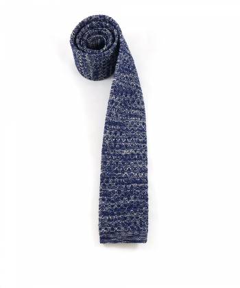 Вязаный галстук синего цвета с белым меланж