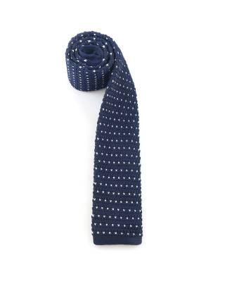 Вязаный галстук темно-синего цвета в белый горошек