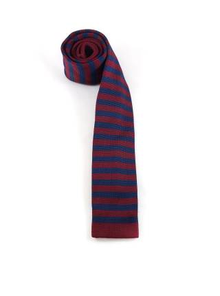 Вязаный галстук в бордовую и темно-синюю полоску