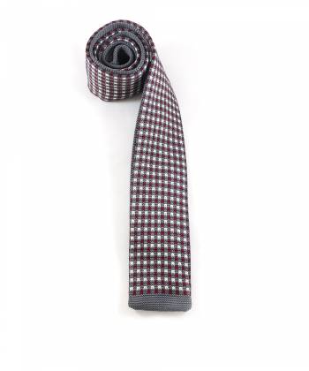 Вязаный галстук в разноцветную клетку и серой полоской на конце