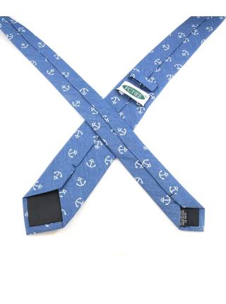 Галстук синего цвета с якорями (морской галстук) из хлопка