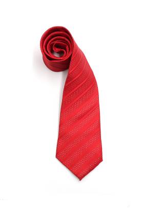 Красный галстук в полоску с белыми вставками