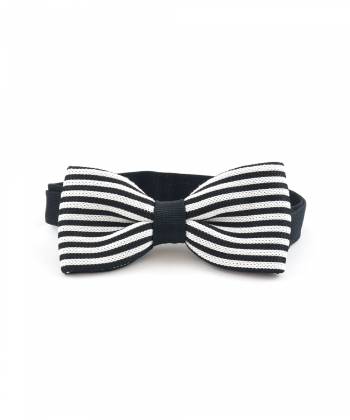 Вязаный галстук-бабочка в черно-белую полоску