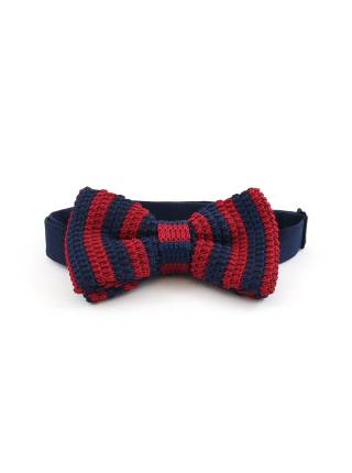 Вязаный галстук-бабочка в красно-синюю полоску