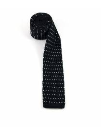 Вязаный галстук черного цвета в белый горошек