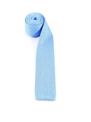 Вязаный галстук голубого цвета однотонный