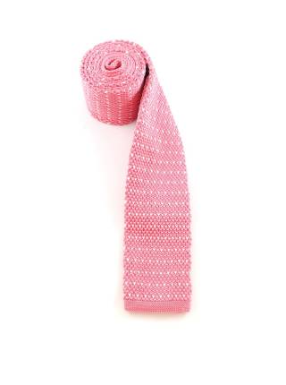 Вязаный галстук розового цвета в белый горошек