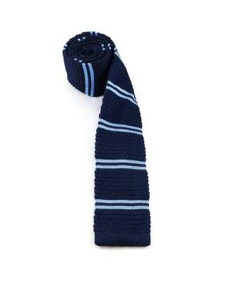 Вязаный галстук синего цвета в голубую полоску