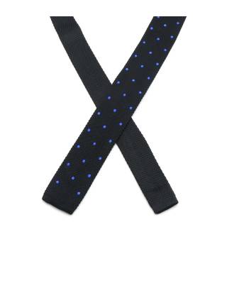 Вязаный галстук чёрного цвета в крупный синий горошек
