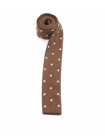 Вязаный галстук коричневого цвета в крупный белый горох