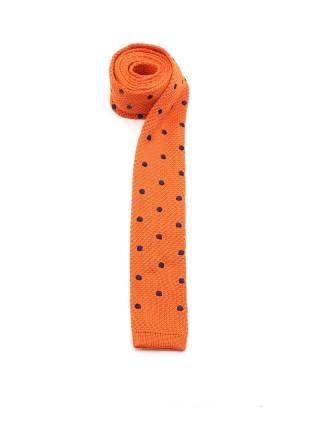 Вязаный галстук оранжевого цвета в крупный черный горох
