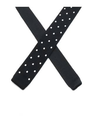 Вязаный галстук чёрного цвета в крупный белый горох