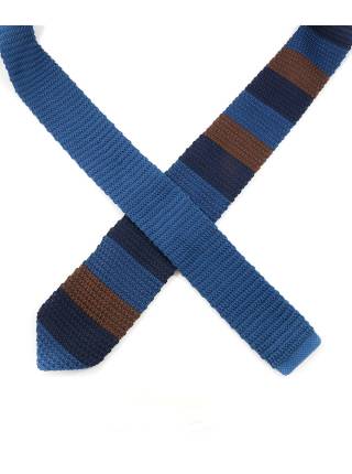 Вязаный галстук в полоску коричневого, темно-синего и голубого цвета