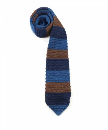 Вязаный галстук в полоску коричневого, темно-синего и голубого цвета