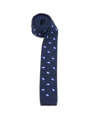 Вязаный галстук в тёмно-синего цвета с мелким изображением синего Пера