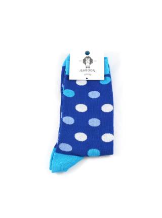 Синие носки в белый и голубой горошек