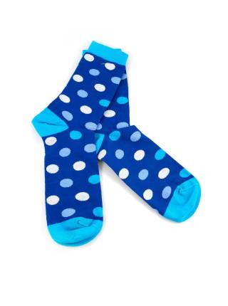 Синие носки в белый и голубой горошек