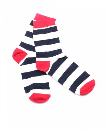Черно-белые носки с красным мыском и пяткой