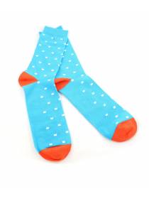 Мужские носки голубые в белый квадрат и оранжевыми вставками