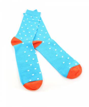 Мужские носки голубые в белый квадрат и оранжевыми вставками Baboon
