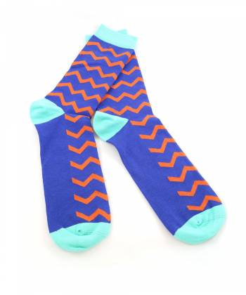 Мужские носки синие с оранжевым рисунком и голубыми вставками Baboon