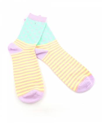Стильные носки полосатые розовые с желтым и зеленая вставка Baboon