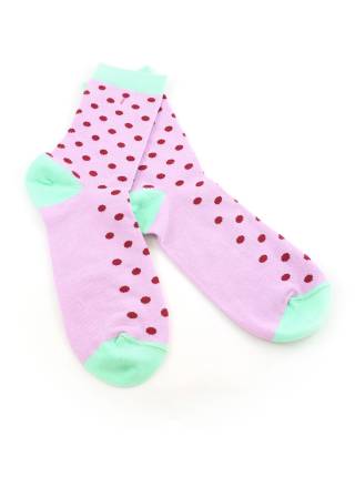 Стильные носки розовые в горошек бордового цвета и зеленым вставками