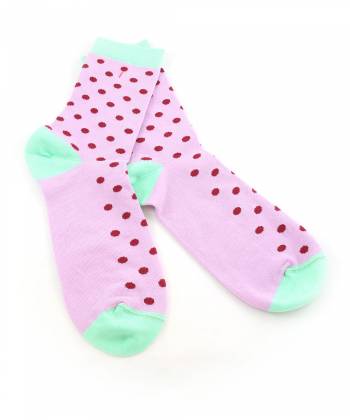 Стильные носки розовые в горошек бордового цвета и зеленым вставками Baboon