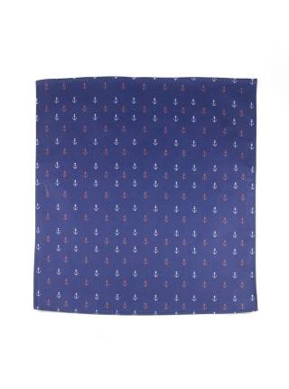 Нагрудный платок синий с рисунком якоря из хлопка