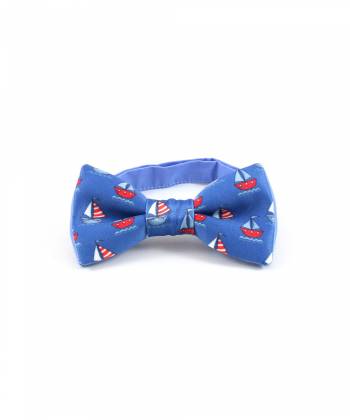 Детский галстук-бабочка синий с рисунком Корабли YAKUT